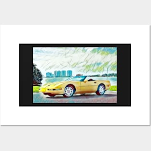 Yellow Chevy Corvette Convertible C4 Posters and Art